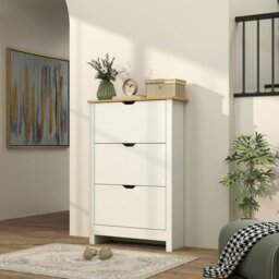 Rackhams 18-Shoe Storage Cabinet 6 Shelves 3 Drawers Tabletop High Gloss White - thumbnail 3