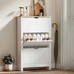 Rackhams 18-Shoe Storage Cabinet 6 Shelves 3 Drawers Tabletop High Gloss White - thumbnail 1