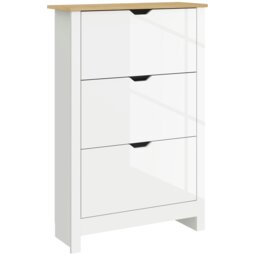Rackhams 18-Shoe Storage Cabinet 6 Shelves 3 Drawers Tabletop High Gloss White - thumbnail 2