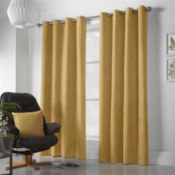 Rackhams Velvet Chenille Ring Top Curtains - Yellow - 142cm width x 183cm drop - thumbnail 1