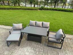 Rackhams 6 Seater Aluminium Garden Furniture Set with Adjustable Rising Dining Table, 2 Chairs, Footstool - Dark Grey - thumbnail 2