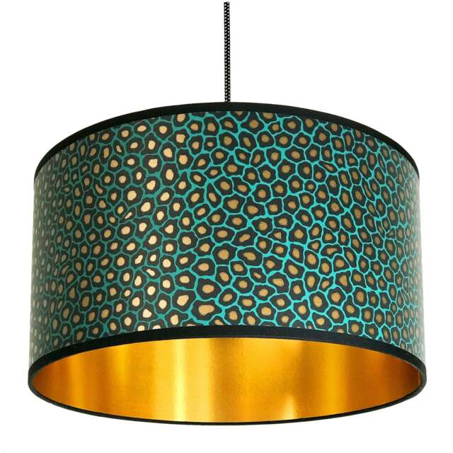 "Rackhams Senzo Spot Animal Print Lampshade With Gold Lining - Ceiling Pendant / Arc Lamp - 25cm Diameter x 25cm Height / (10"" x 10"")" - image 1