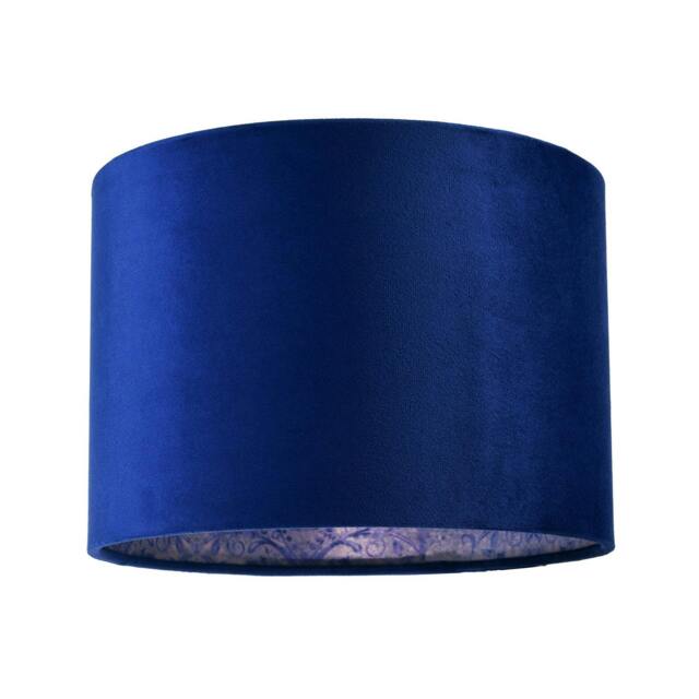 Rackhams Deep Sea Blue Velvet Drum Lamp Shade with Inner Floral Pattern Lining - image 1