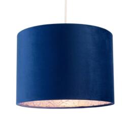 Rackhams Deep Sea Blue Velvet Drum Lamp Shade with Inner Floral Pattern Lining - thumbnail 2
