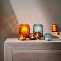 Rackhams LSA Dapple Mouth Blown Glass Tealight Holder Vase 7cm Amber - 7cm - 1 - Glass - thumbnail 3