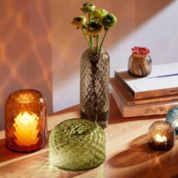 Rackhams LSA Dapple Mouth Blown Glass Tealight Holder Vase 7cm Amber - 7cm - 1 - Glass - thumbnail 4