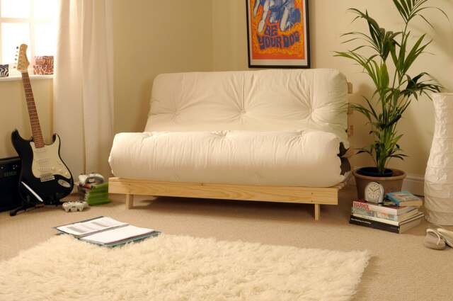 Rackhams Wooden Futon sofa bed frame with a Standard Mattress - Choc/Cream - 4ft