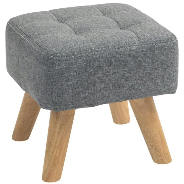 Rackhams Linen-Look Square Padded Footstool - Grey