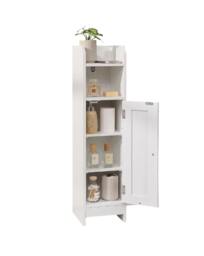 Rackhams Slim White Bathroom Floor Storage Cabinet – Narrow Freestanding Unit with Door & Adjustable Shelve - thumbnail 4