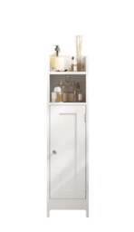 Rackhams Slim White Bathroom Floor Storage Cabinet – Narrow Freestanding Unit with Door & Adjustable Shelve - thumbnail 6