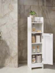 Rackhams Slim White Bathroom Floor Storage Cabinet – Narrow Freestanding Unit with Door & Adjustable Shelve - thumbnail 5