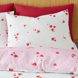 Rackhams Seersucker Heart Duvet Cover Set - White / Red - Single - thumbnail 3