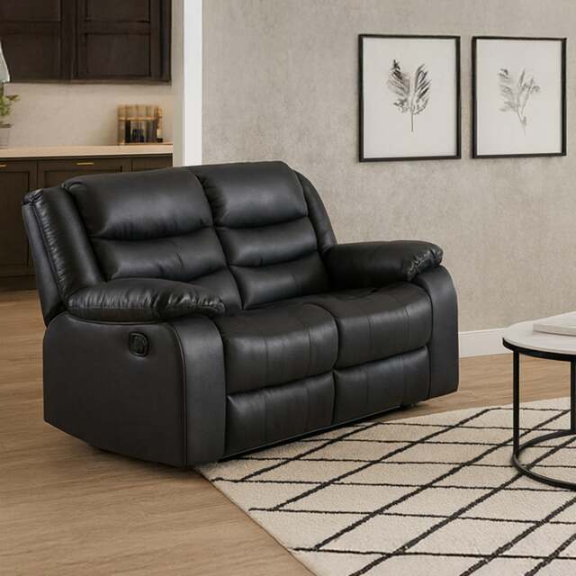 Rackhams Venice Leather Reclining 2 Seater Sofa - Black - image 1