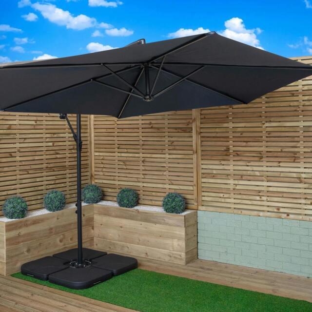 Rackhams 3m Cantilever Banana Garden Parasol in Blue with Crank Handle and Parasol Base Weights Included - image 1