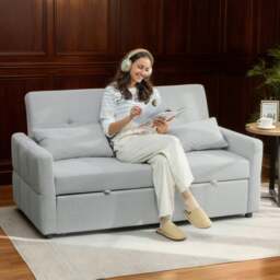 Rackhams 2 Seater Sofa Bed, Convertible Pull Out Bed Settee, Light Grey - Light Green - Sofa Bed - 158W x 85D x 85H cm - thumbnail 2