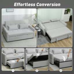 Rackhams 2 Seater Sofa Bed, Convertible Pull Out Bed Settee, Light Grey - Light Green - Sofa Bed - 158W x 85D x 85H cm - thumbnail 5