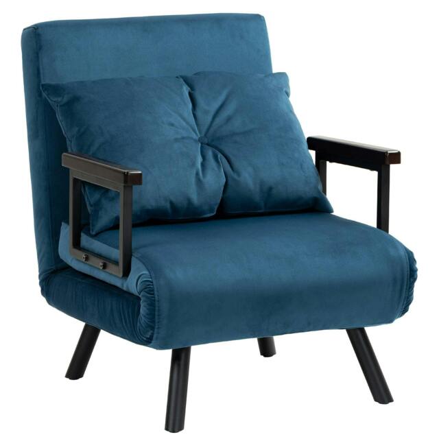 Rackhams 4-in-1 Velvet-Feel Single Chair Bed, with Pillow - Navy Blue