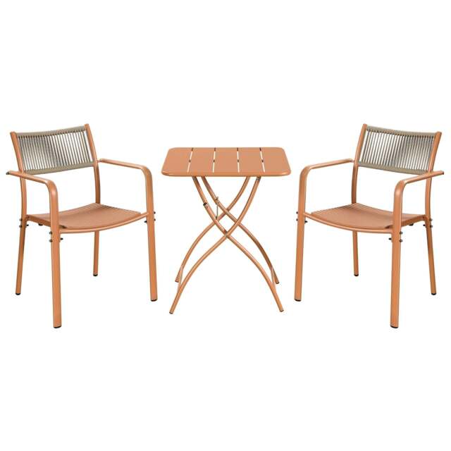 Rackhams 3 Piece Bistro Garden Set, Pair Of Rope Back Armchairs & Square Metal Folding Table, Moss Green - Terracotta - image 1