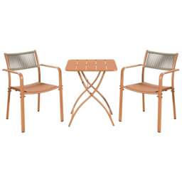 Rackhams 3 Piece Bistro Garden Set, Pair Of Rope Back Armchairs & Square Metal Folding Table, Moss Green - Terracotta - thumbnail 1