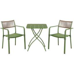 Rackhams 3 Piece Bistro Garden Set, Pair Of Rope Back Armchairs & Square Metal Folding Table, Moss Green - Terracotta - thumbnail 2