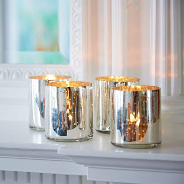Rackhams Set of 4 Silver Antique Effect Tea Light Holders - Glass - image 1