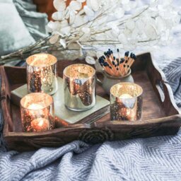 Rackhams Set of 4 Silver Antique Effect Tea Light Holders - Glass - thumbnail 3