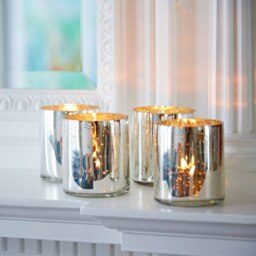 Rackhams Set of 4 Silver Antique Effect Tea Light Holders - Glass