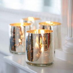 Rackhams Set of 4 Silver Antique Effect Tea Light Holders - Glass - thumbnail 2