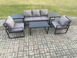 Rackhams Aluminium Garden Furniture Set Patio Lounge Sofa with Oblong Coffee Table 2 Armchairs 2 Side Table Dark Grey - thumbnail 2