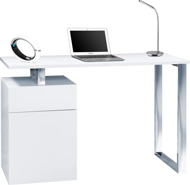 Rackhams CALISTA Gloss White with Brushed Steel Legs 3-Drawer Contemporary Home Office Computer Desk - image 1