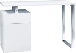 Rackhams CALISTA Gloss White with Brushed Steel Legs 3-Drawer Contemporary Home Office Computer Desk - thumbnail 3