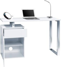 Rackhams CALISTA Gloss White with Brushed Steel Legs 3-Drawer Contemporary Home Office Computer Desk - thumbnail 4
