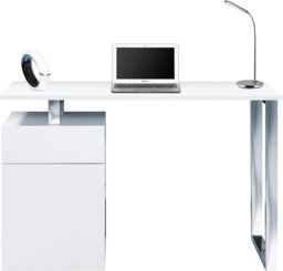 Rackhams CALISTA Gloss White with Brushed Steel Legs 3-Drawer Contemporary Home Office Computer Desk - thumbnail 2
