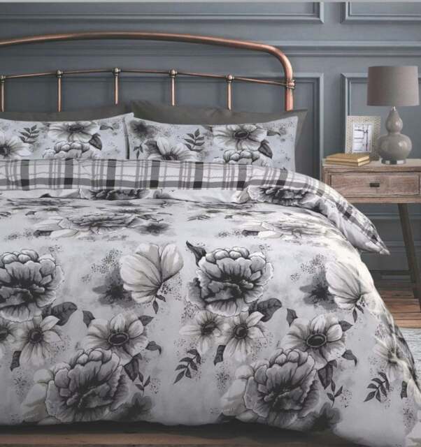 Rackhams Cassia Floral Reversible Printed Cotton Blend Duvet Cover and Pillowcase Set - Grey - King - image 1