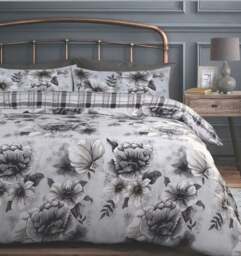 Rackhams Cassia Floral Reversible Printed Cotton Blend Duvet Cover and Pillowcase Set - Grey - King