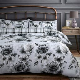 Rackhams Cassia Floral Reversible Printed Cotton Blend Duvet Cover and Pillowcase Set - Grey - King - thumbnail 2