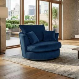 Rackhams Velvia Living Room Furniture Range - Swivel Chair - Plush Midnight Blue