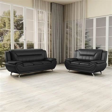 Rackhams Eclipse Leather 3+2 Seater Sofa in Black - 3 Seater & 2 Seater Set - image 1