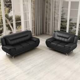 Rackhams Eclipse Leather 3+2 Seater Sofa in Black - 3 Seater & 2 Seater Set - thumbnail 2