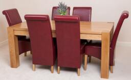 Rackhams Kuba Large Oak Dining Table with 6 Montana Burgundy Leather Chairs - 1 - 6 chairs - Burgundy - thumbnail 3