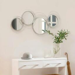 Rackhams Metal Wall Mirrors, 107cm Modern Decorative Silver Mirror Decor Hanging, Home Wall Sculptures for Living Room Bedroom Dining Room - thumbnail 2