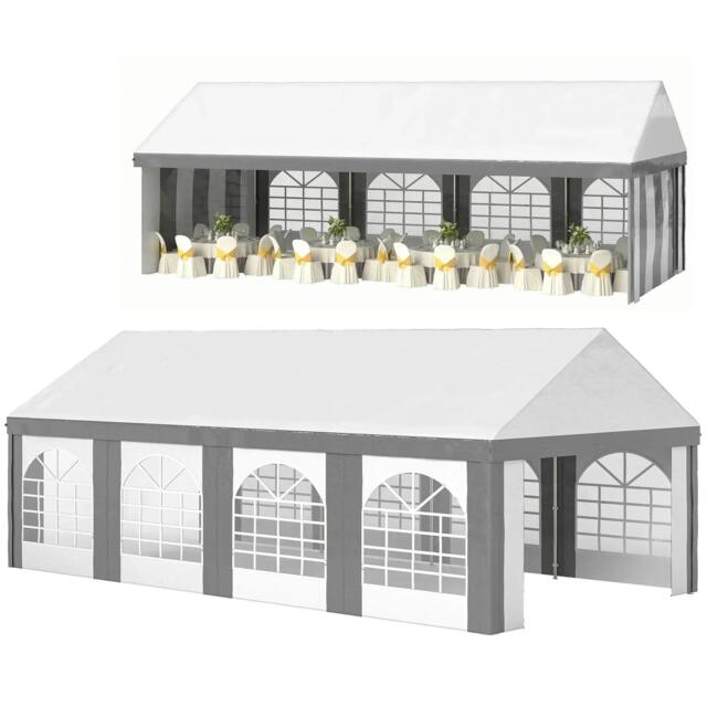 Rackhams 8m x 4m Marquee Gazebo with Sides, Level 4 Wind Protection & Waterproof, Light Grey - image 1