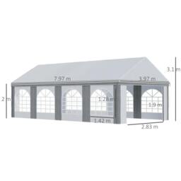 Rackhams 8m x 4m Marquee Gazebo with Sides, Level 4 Wind Protection & Waterproof, Light Grey - thumbnail 3