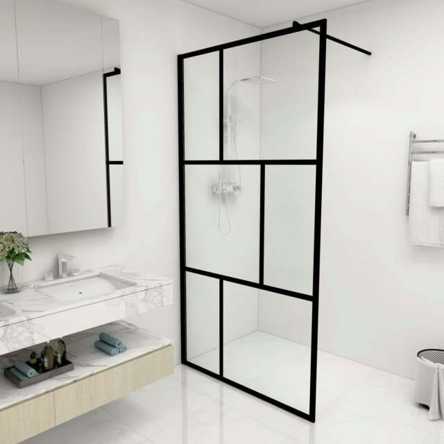 Rackhams Walk-in Shower Wall with Tempered Glass Black 100x195 cm