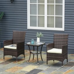 Rackhams Rattan Bistro Set Garden Chair Table Patio Outdoor, Brown - thumbnail 2