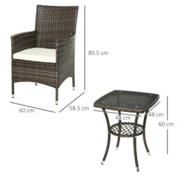 Rackhams Rattan Bistro Set Garden Chair Table Patio Outdoor, Brown - thumbnail 6
