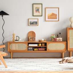 Rackhams Elijah Rattan TV Stand, Oak - 150cm - 2 - thumbnail 3