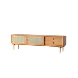 Rackhams Elijah Rattan TV Stand, Oak - 150cm - 2 - thumbnail 1