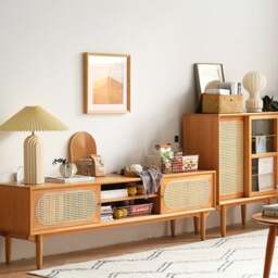 Rackhams Elijah Rattan TV Stand, Oak - 150cm - 2 - thumbnail 4