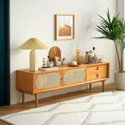 Rackhams Elijah Rattan TV Stand, Oak - 150cm - 2 - thumbnail 2
